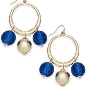 INC 2.5" Gold-Tone Wrapped Ball Drop Hoop Earrimgs